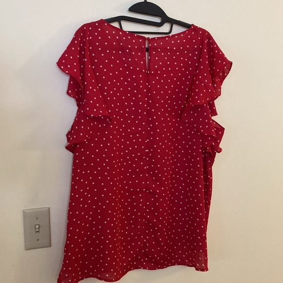 Elle XL High Low Flowy Red w/ White Polka Dots Ruffle Sleeves Blouse Top 🤍❤️ - Picture 7 of 12